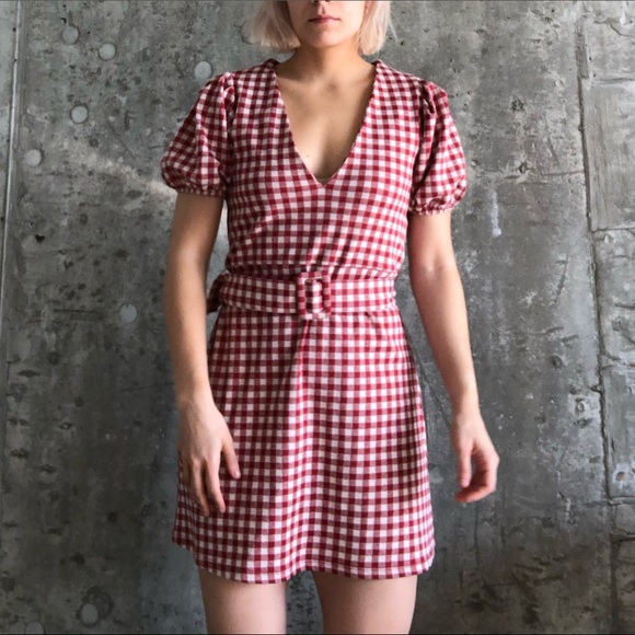 Zara Gingham Puff Sleeve Belted Dress - Picture 3 of 6